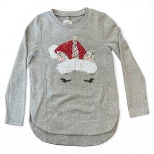 Colortree Girl Unicorn Gray Christmas Sweater with sequined Unicorn size M 10/12